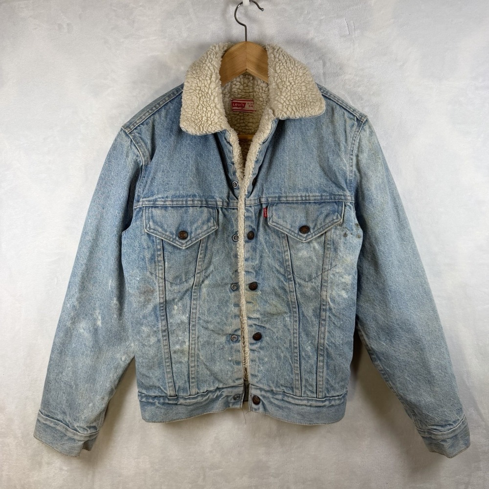 Vintage 70's Levi's Sherpa Denim Trucker Snap Jacket Size 34 USA Made